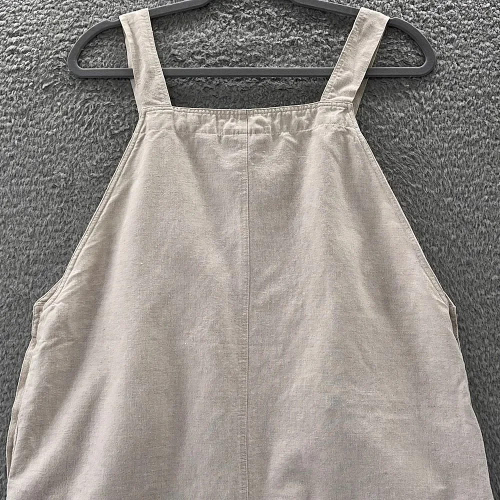Vintage 90s Linen Blend Pinafore Jumper Maxi Dress Sleeveless Overall Indie - Picture 9 of 14